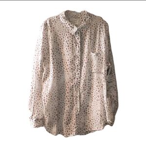 NWT Treasure & Bond 2X Floral Button Down Shirt White Pink Rose Cotton Blend